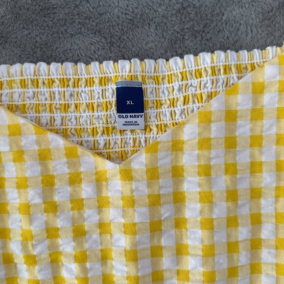 Old Navy Dress XL Yellow Gingham Plaid Puffed Sleeve Smocked Sweetheart Neck - Picture 3 of 7